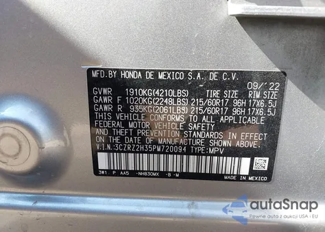 2023 Honda Hr-V Awd Lx из США, поврежденный, VIN 3CZRZ2H35PM720094